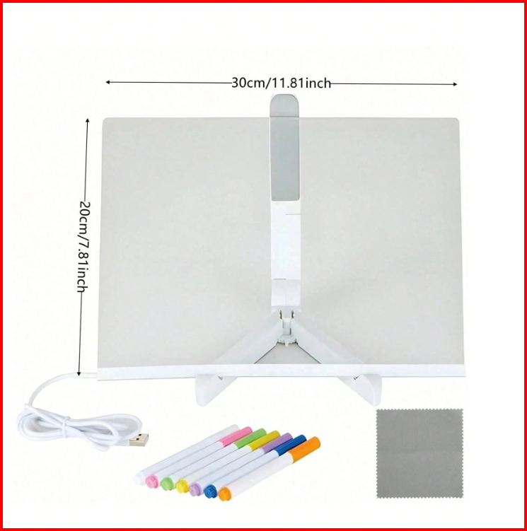 LED Glow Dry Erase Memo Board with Stand (7 Color Pens)