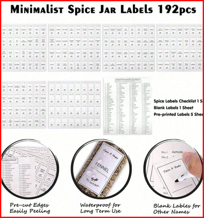 192-Piece Minimalist Kitchen Spice and Label Set