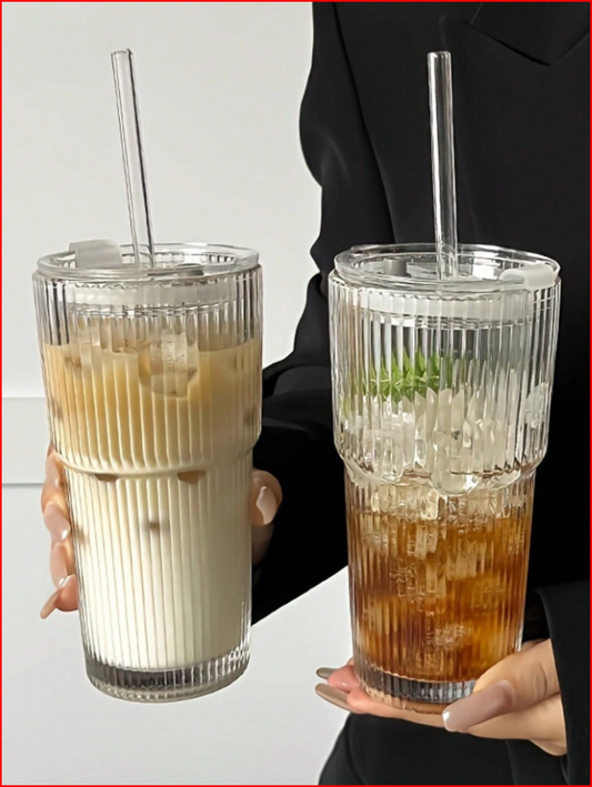 🌟 Striped "Ins Style" 600ml Glass Drinking Cup