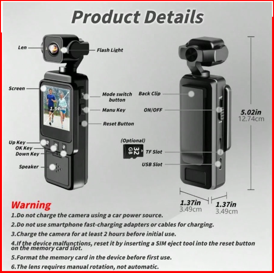 Pocket Pro 1080P Action Vlogging Camera (360° Mount)