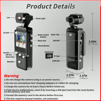 Pocket Pro 1080P Action Vlogging Camera (360° Mount)