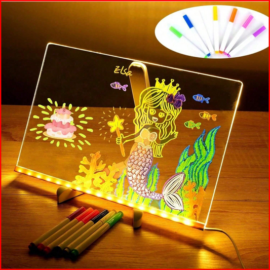 LED Glow Dry Erase Memo Board with Stand (7 Color Pens)