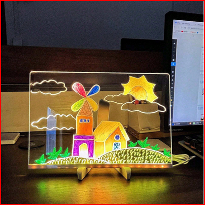 LED Glow Dry Erase Memo Board with Stand (7 Color Pens)