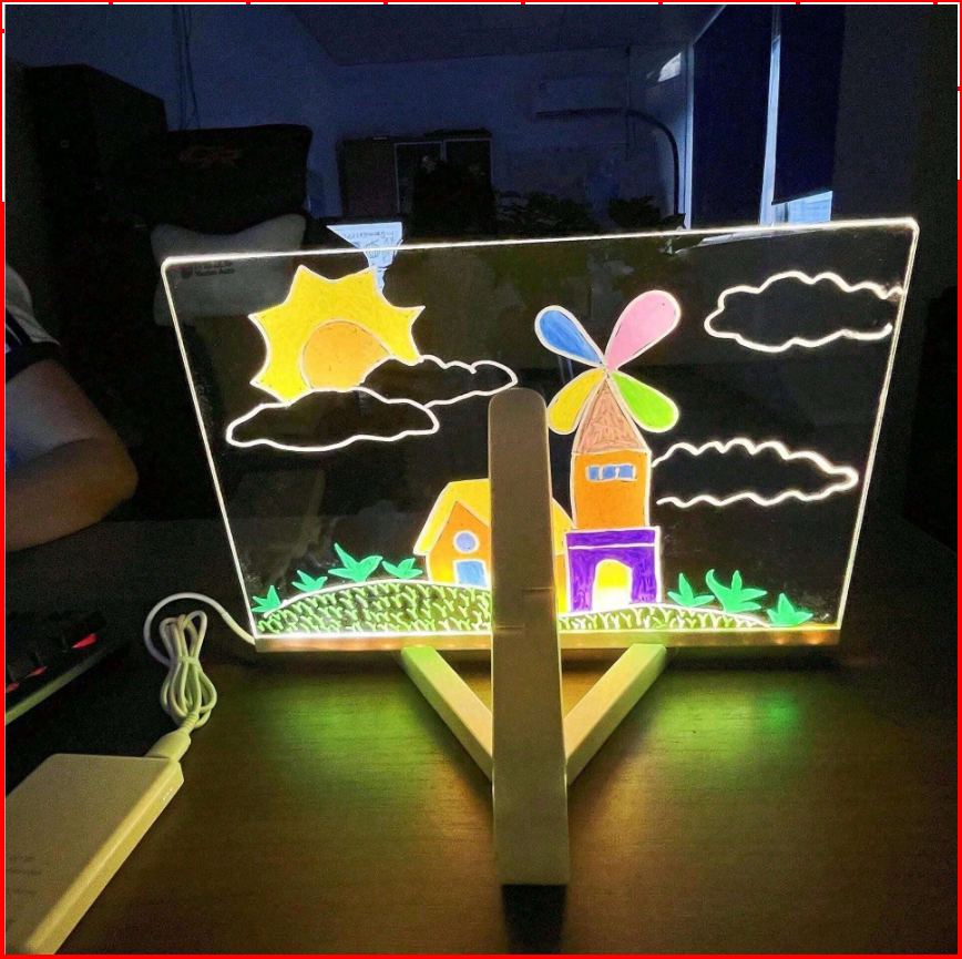 LED Glow Dry Erase Memo Board with Stand (7 Color Pens)