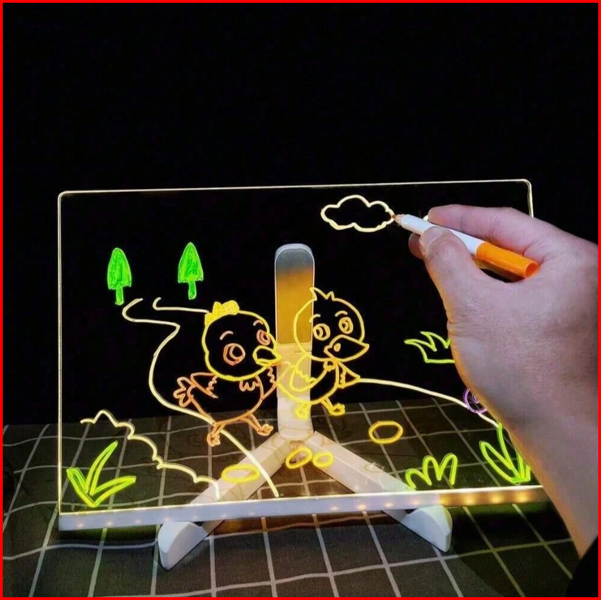 LED Glow Dry Erase Memo Board with Stand (7 Color Pens)