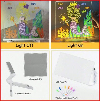 LED Glow Dry Erase Memo Board with Stand (7 Color Pens)