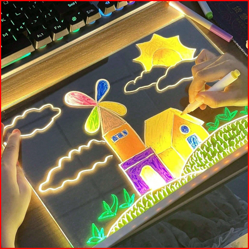 LED Glow Dry Erase Memo Board with Stand (7 Color Pens)