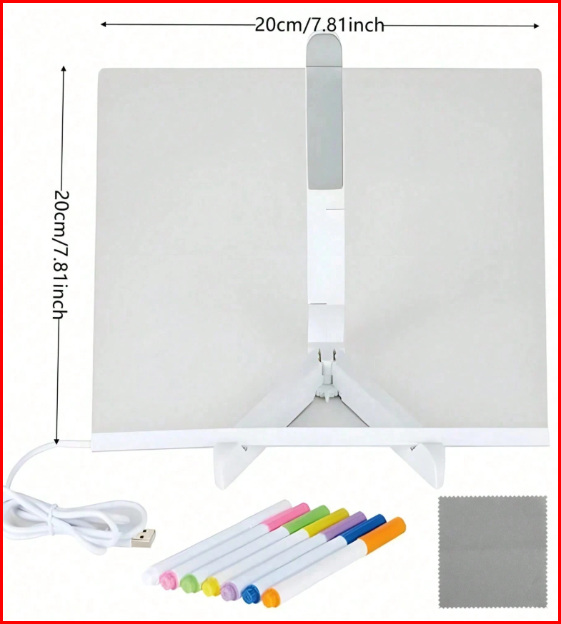 LED Glow Dry Erase Memo Board with Stand (7 Color Pens)