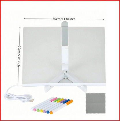 LED Glow Dry Erase Memo Board with Stand (7 Color Pens)